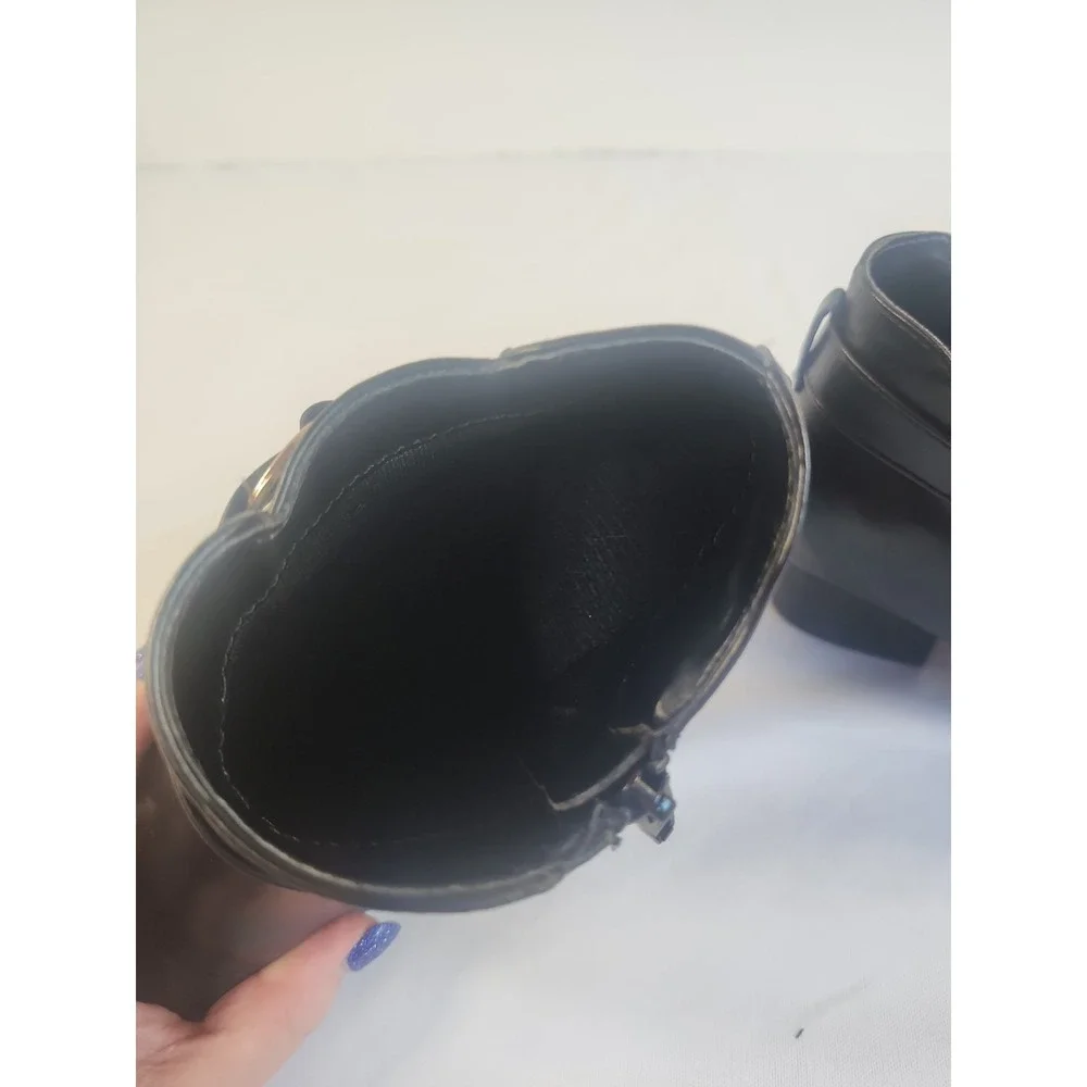 Place Kids Biker Boot Black Patent Leather With Buckle And Zipper Size 3